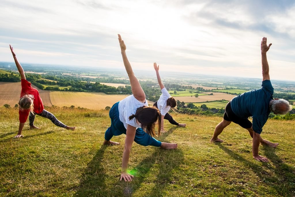 yoga class on hillside
