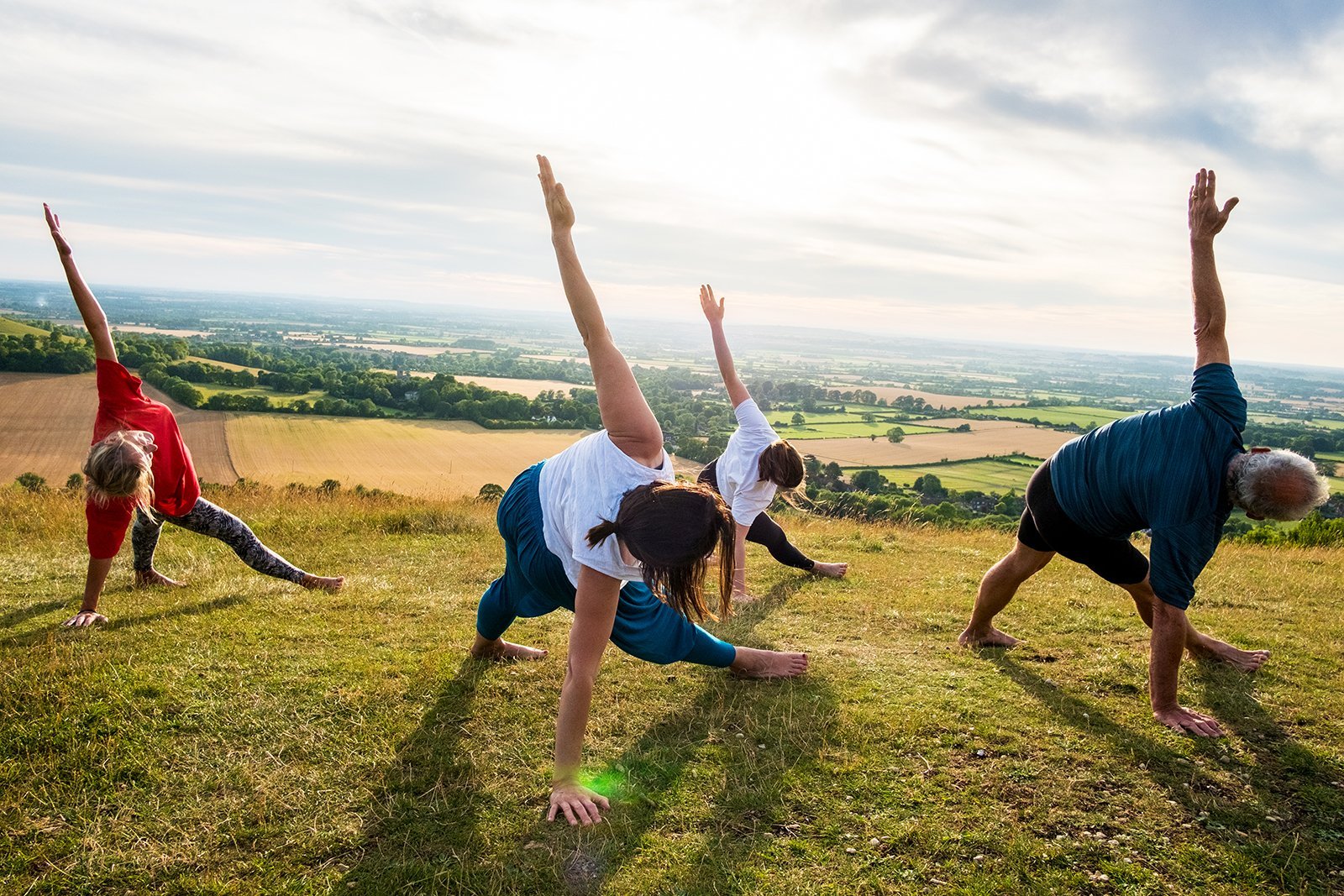 yoga class on hillside