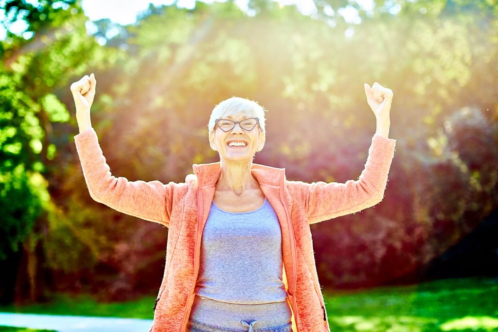 happy and healthy older woman in menopause after completing hormone replacement therapy
