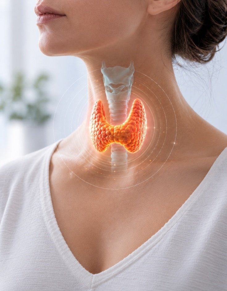 Thyroid gland illustration on woman's neck